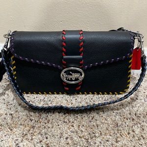 Coach Georgie Shoulder Bag With Whipstitch Black Leather Purse